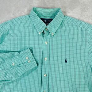 Ralph Lauren Men's Classic Button Down Shirt Plaid Green Blue gingham  Size 17
